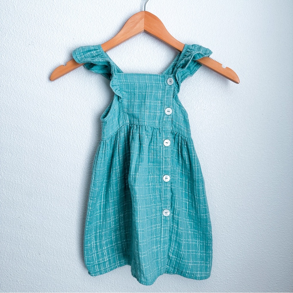 SOLD XP Zara Aqua Plaid Button Pinafore Dress Size 2/3 GUC